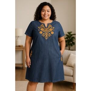 Wayward Fancies eShakti Embroidered Dress Size 18W -1X 100% Cotton‎ #53